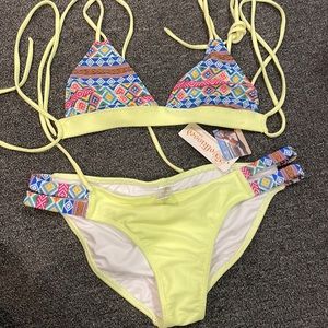Solkissed bikini top (s) and bottom (L) together or seperate neon yellow tribal